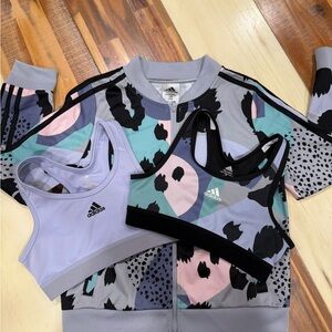 Adidas Kids Multicolor Patterned Jacket and Sports Bra Set